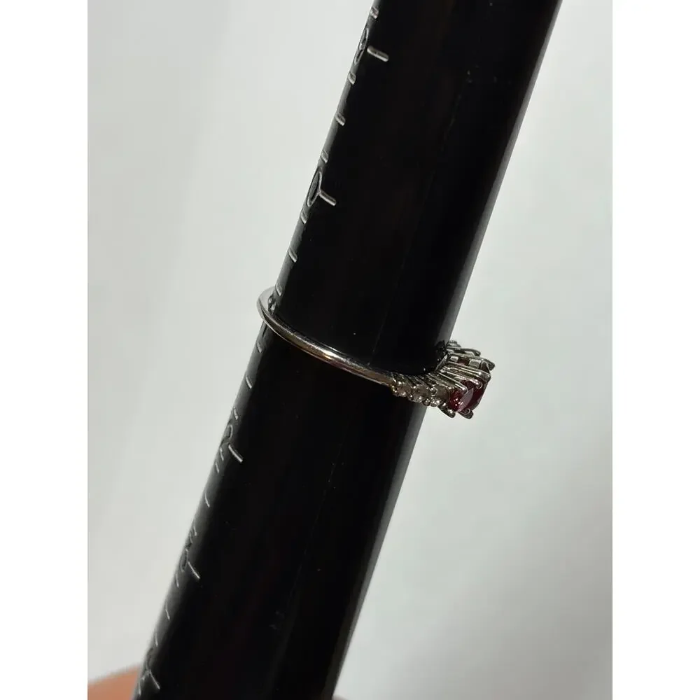 Bomb Party July Birthday Ring 3 Stone Lab Created Ruby on Silver Tone Size 11